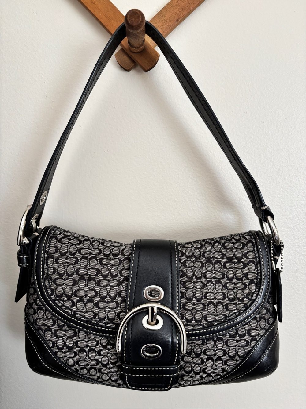 Coach Vintage Black Signature SoHo Bag with Silver Buckle